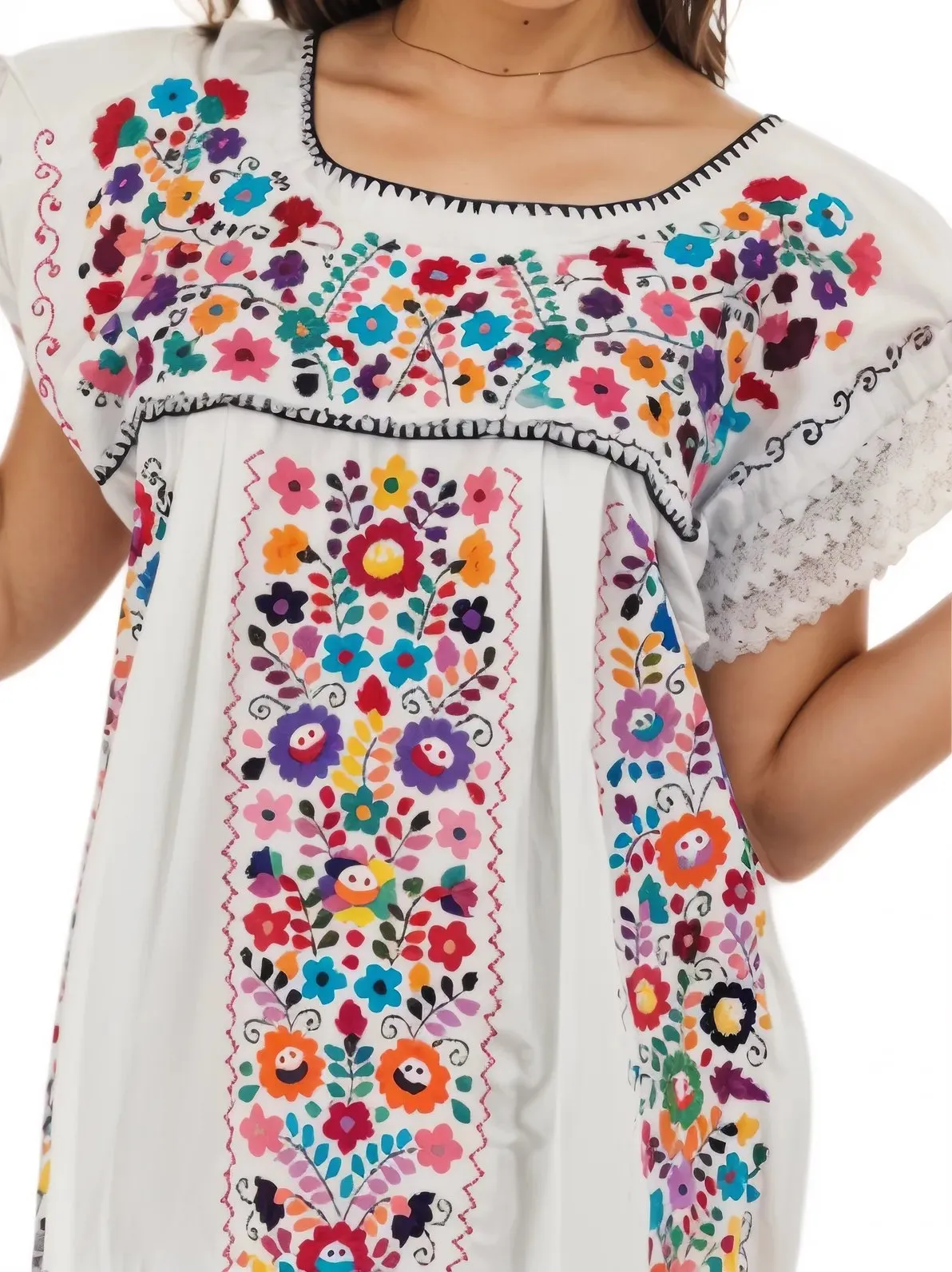 Mexican Folkloric Embrodered Huipil White