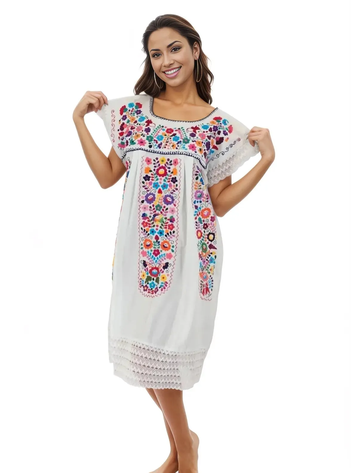 Mexican Folkloric Embrodered Huipil White