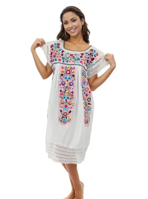 Mexican Folkloric Embrodered Huipil White