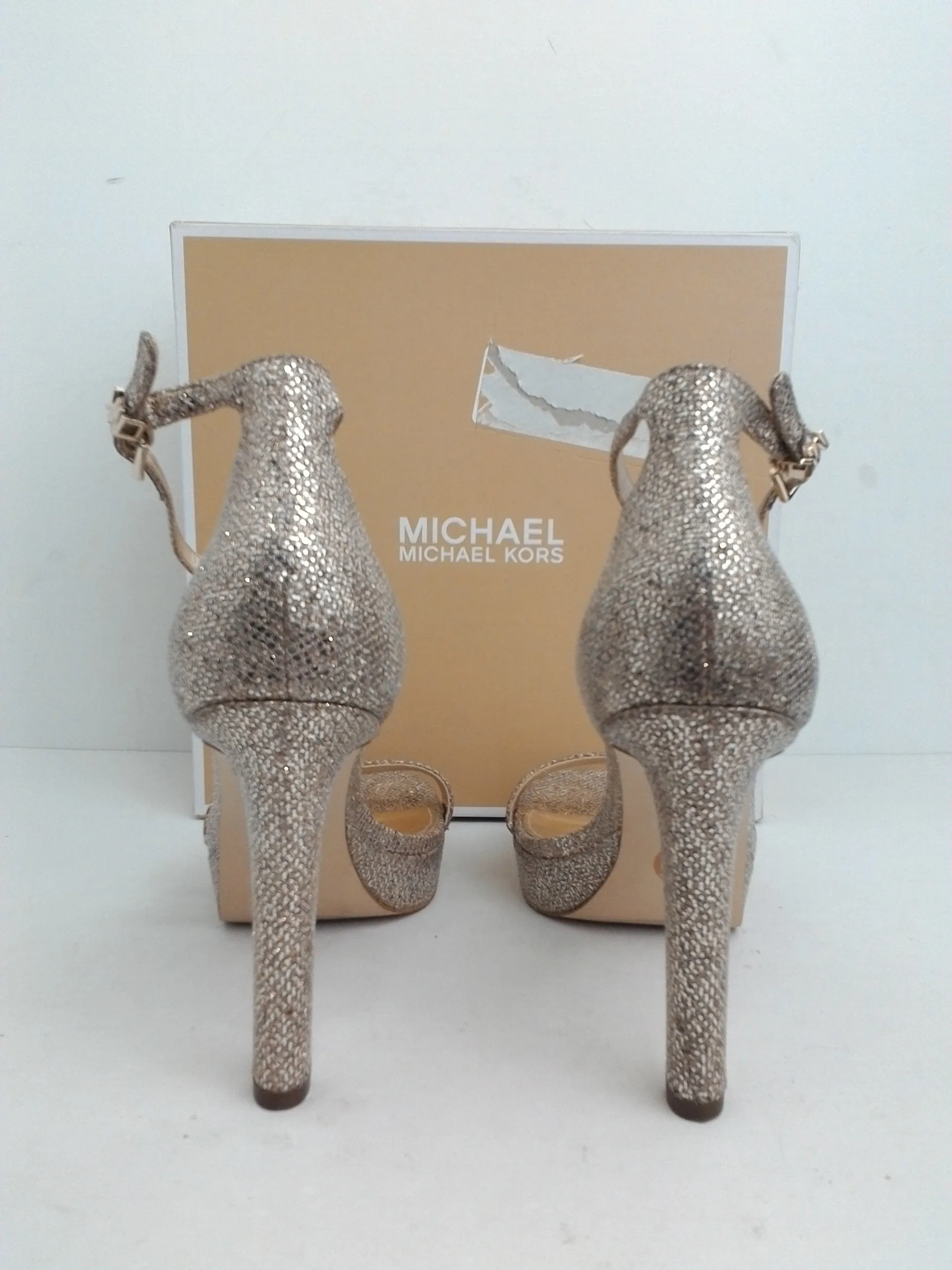 Michael Kors Women's Margot Platform Silver Sand Glitter Size 7 M
