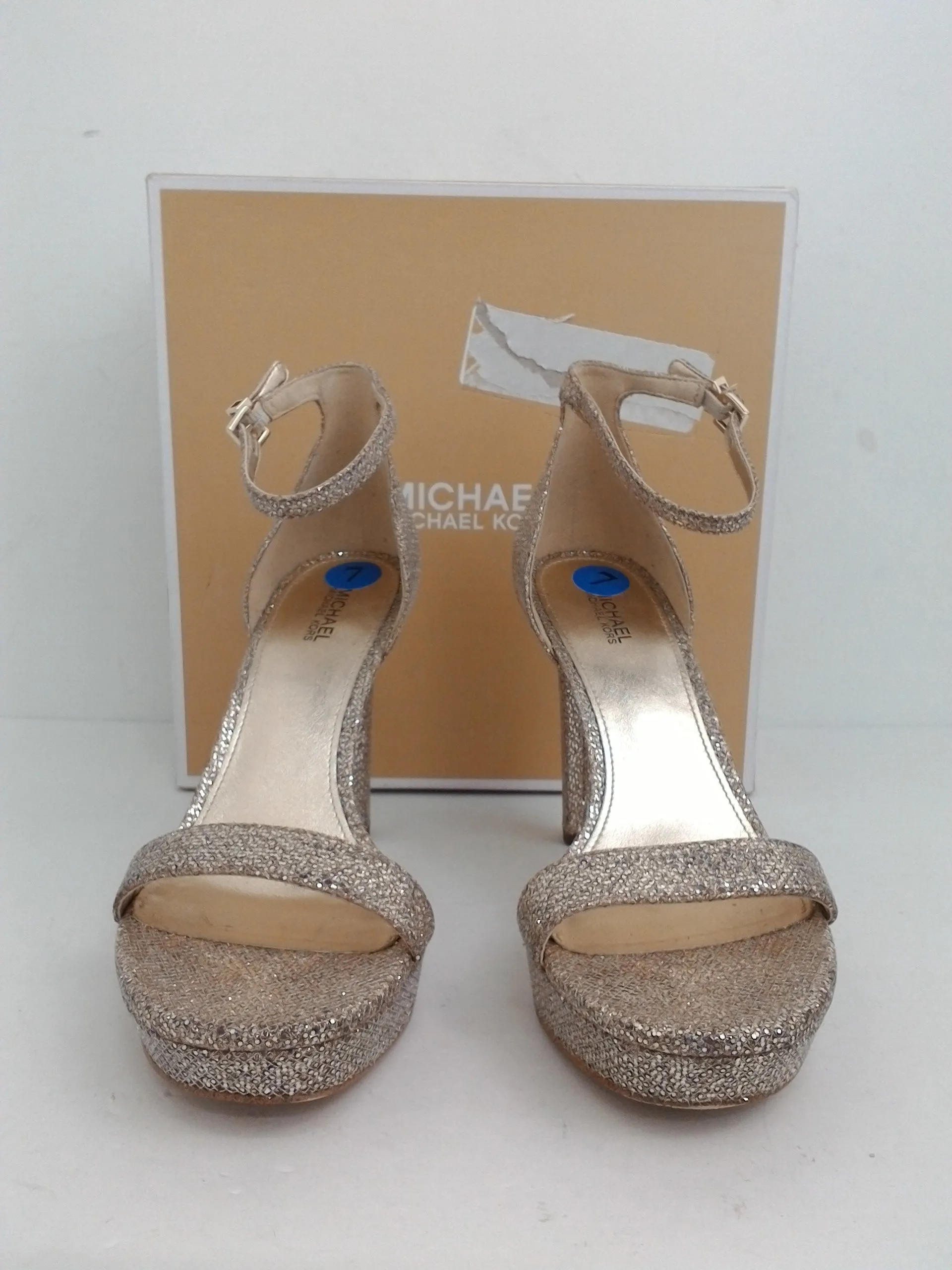 Michael Kors Women's Margot Platform Silver Sand Glitter Size 7 M