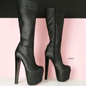 Mid Calf Chunky Heel Platform Boots