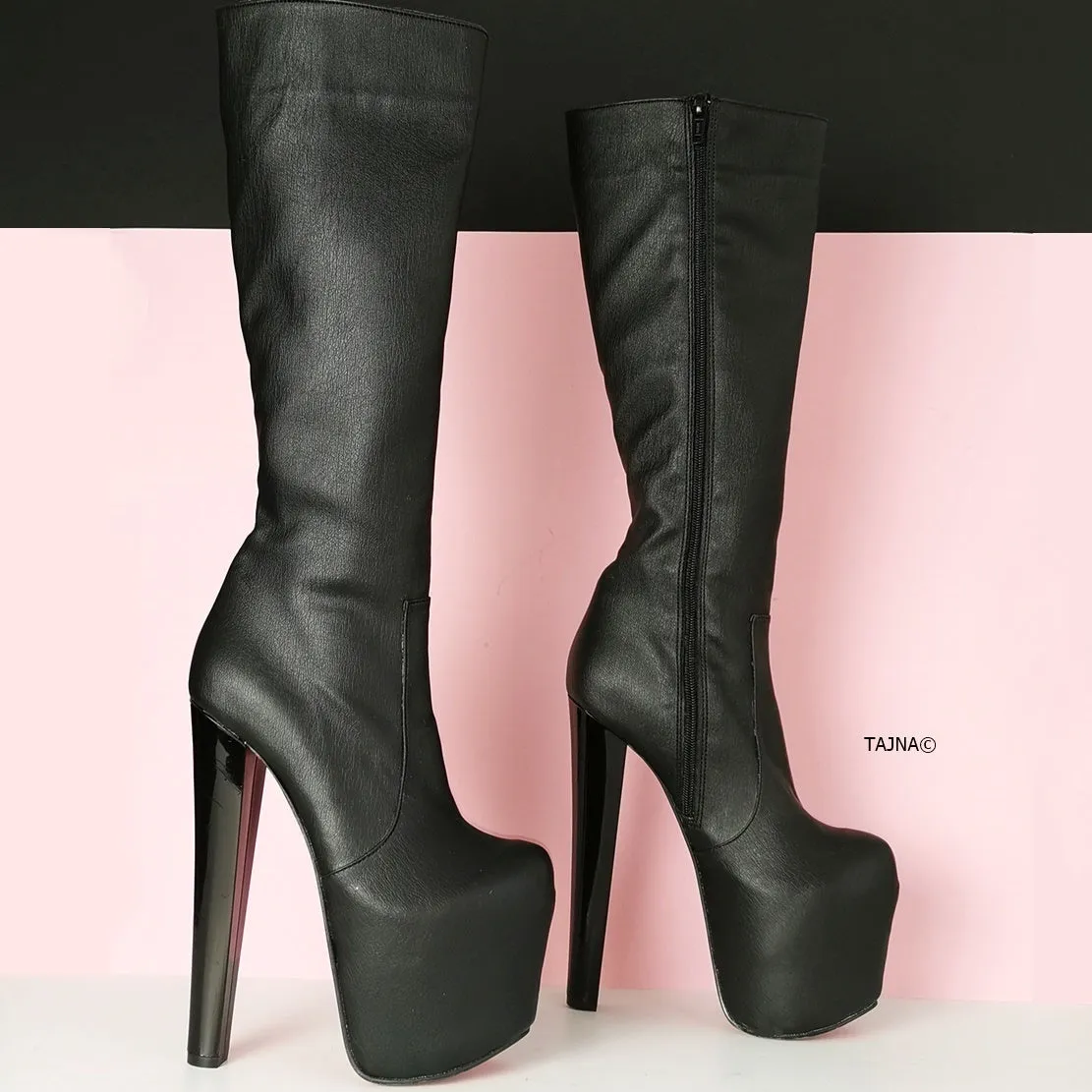 Mid Calf Chunky Heel Platform Boots
