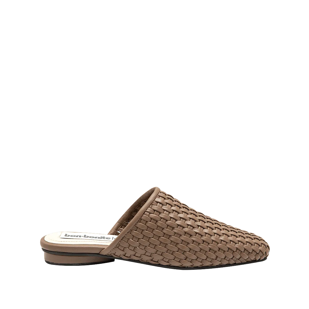 Mocha-colored woven leather mule