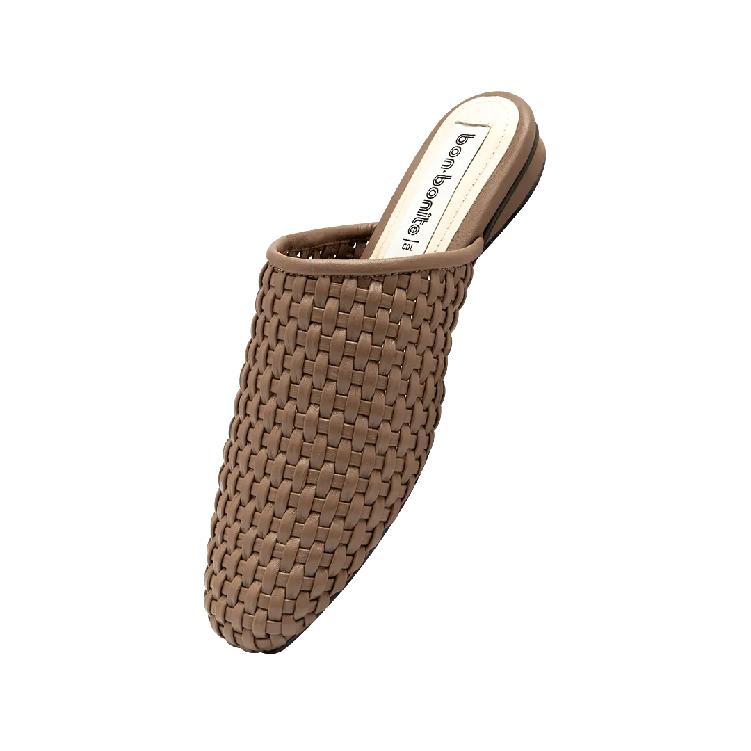 Mocha-colored woven leather mule