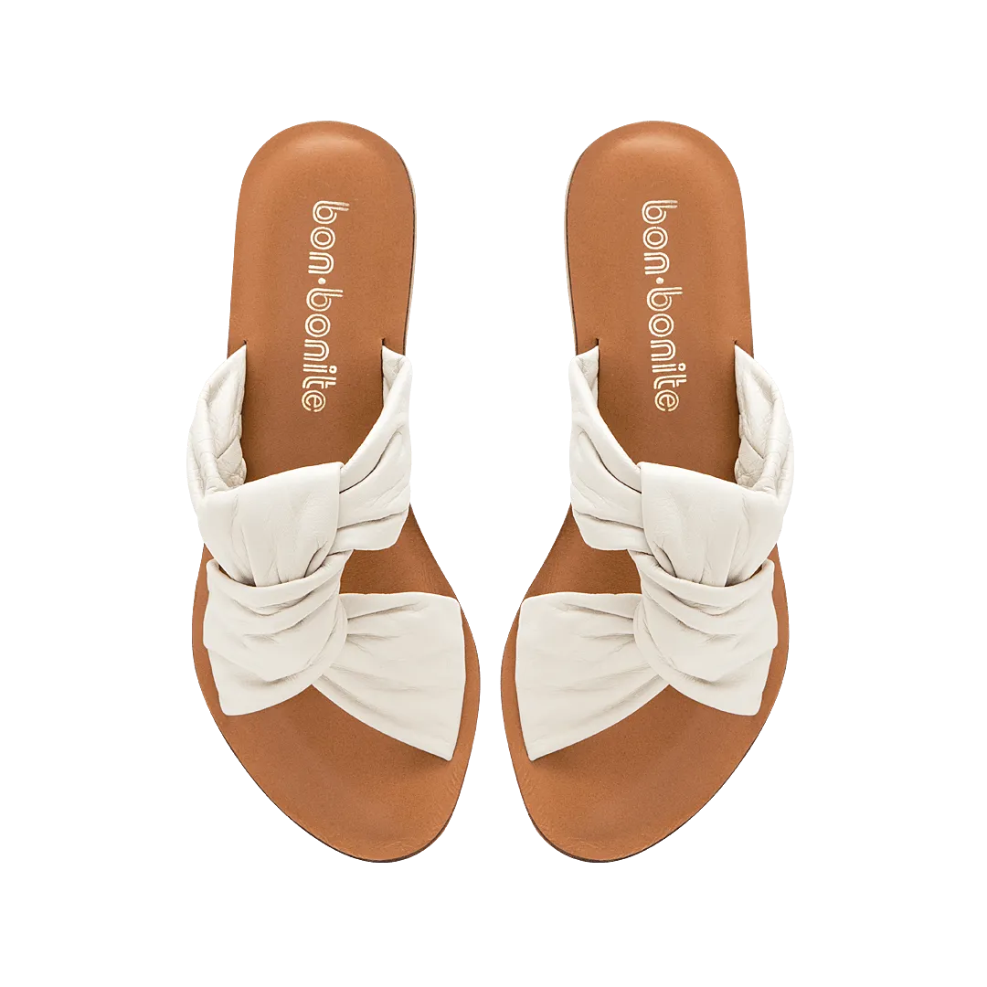 Mule-style sandal in talc-colored leather