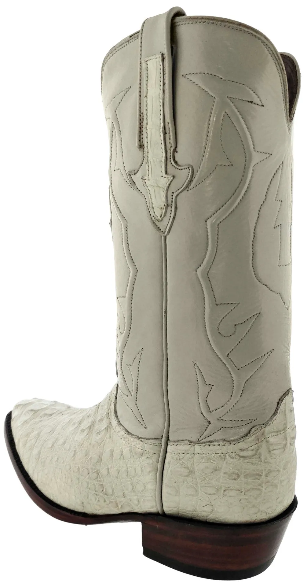 Off White Leather Cowboy Boots Real Crocodile Tail Skin J Toe