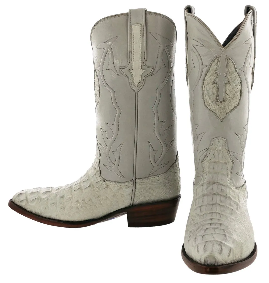 Off White Leather Cowboy Boots Real Crocodile Tail Skin J Toe