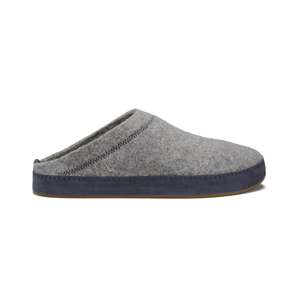 OLUKAI HAMANI HULU FELT SHEARLING OPEN BACK SLIPPER GRAPHITE TRENCH BLUE - MENS