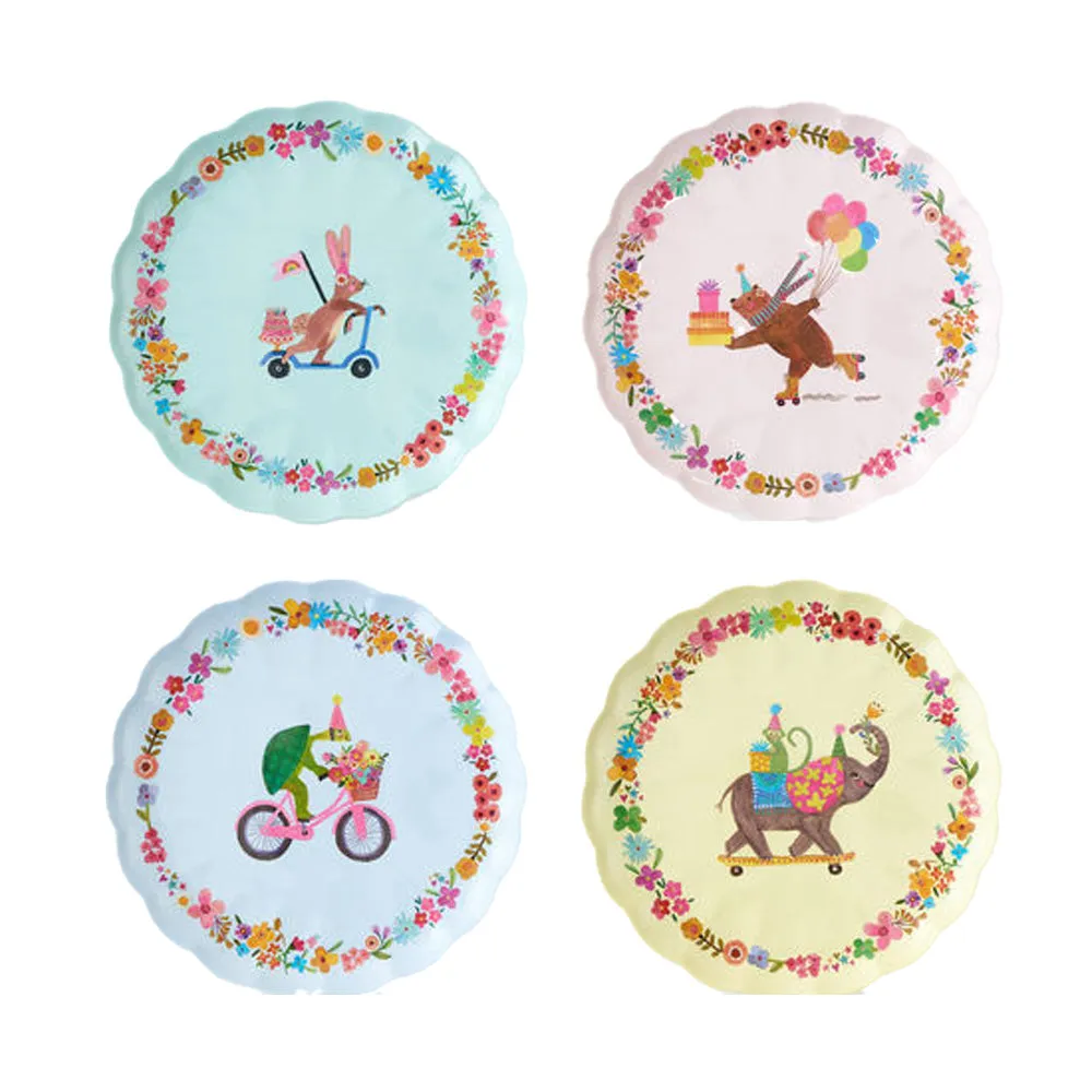 Party Animals Scalloped Melamine Plates Set of 4