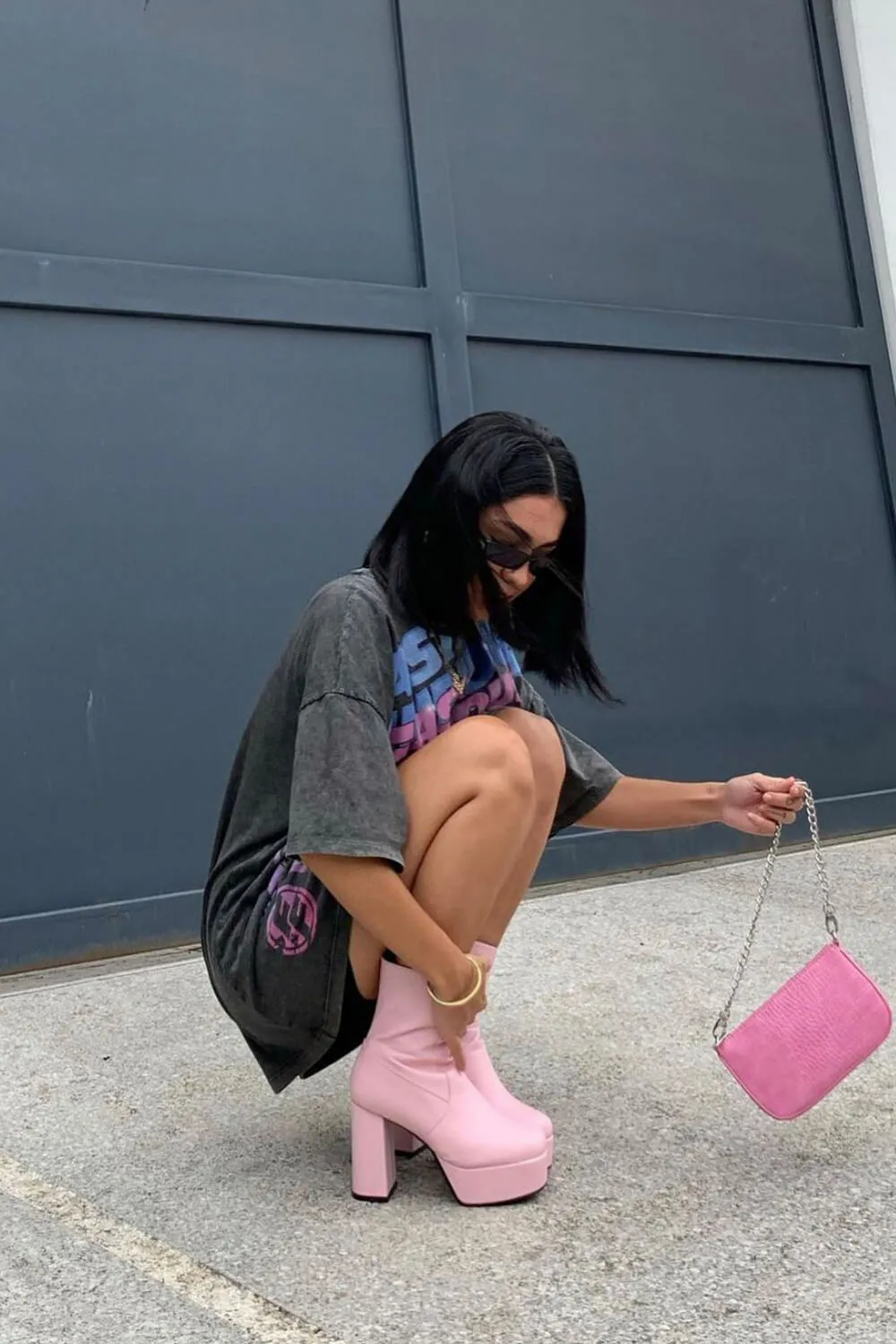 Pink Platform Block Ankle Boots