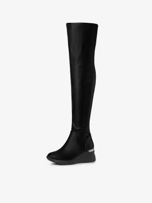 Platform Wedge Chunky Heel Over the Knee Thigh High Boots