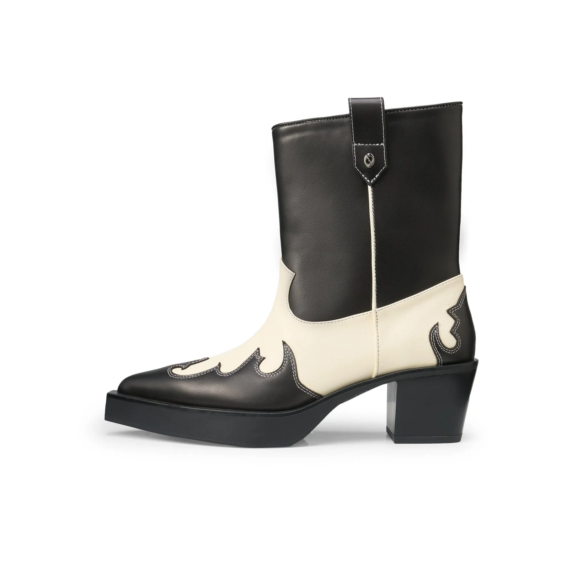 Pointed Platform Western Cowboy Boots In Black