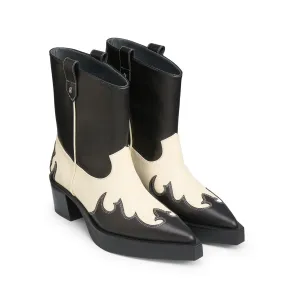 Pointed Platform Western Cowboy Boots In Black