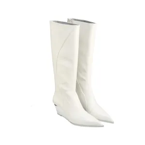 Pointy Line Spliced Thigh High Boots In White