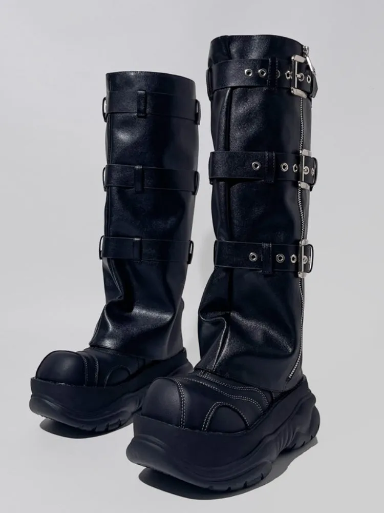 Punk Style Triple Belt Platform Long Boots【s0000005184】