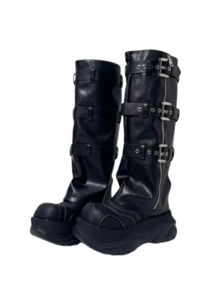 Punk Style Triple Belt Platform Long Boots【s0000005184】