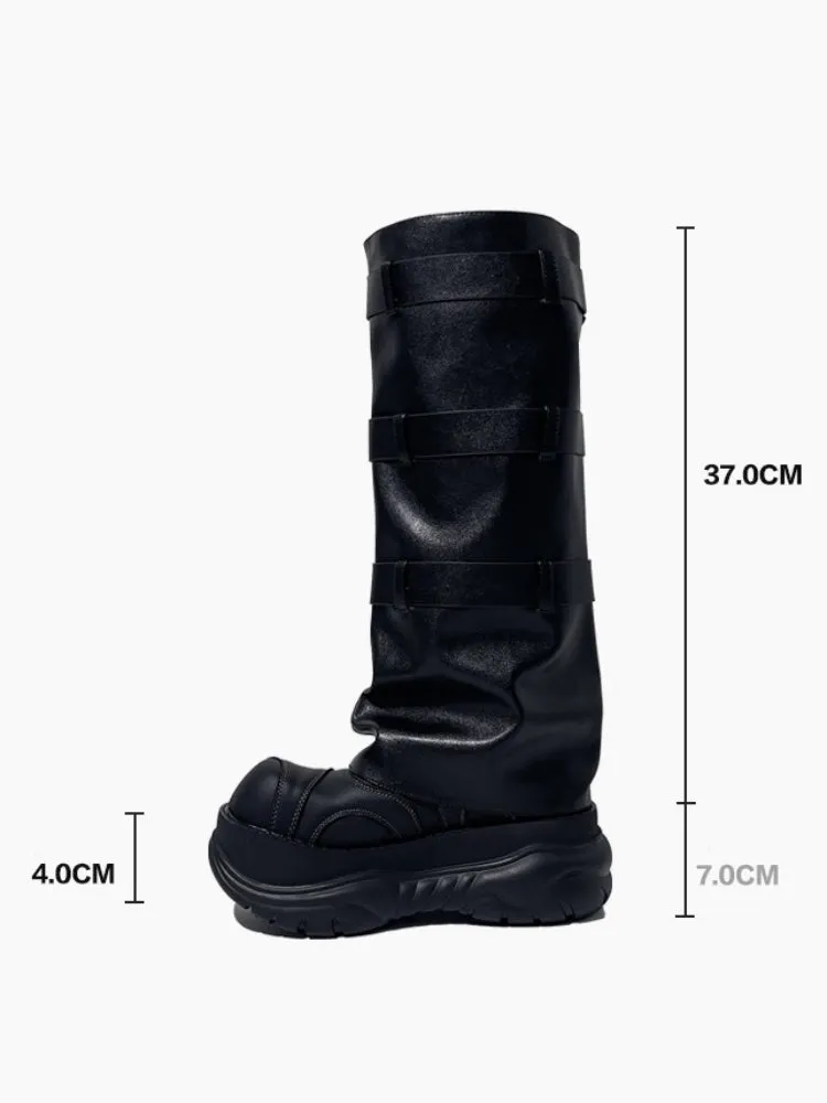 Punk Style Triple Belt Platform Long Boots【s0000005184】