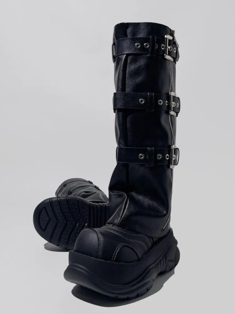 Punk Style Triple Belt Platform Long Boots【s0000005184】