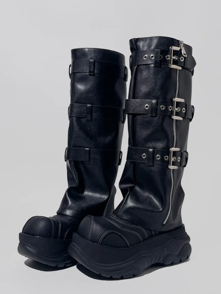Punk Style Triple Belt Platform Long Boots【s0000005184】