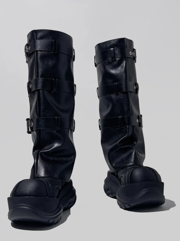 Punk Style Triple Belt Platform Long Boots【s0000005184】