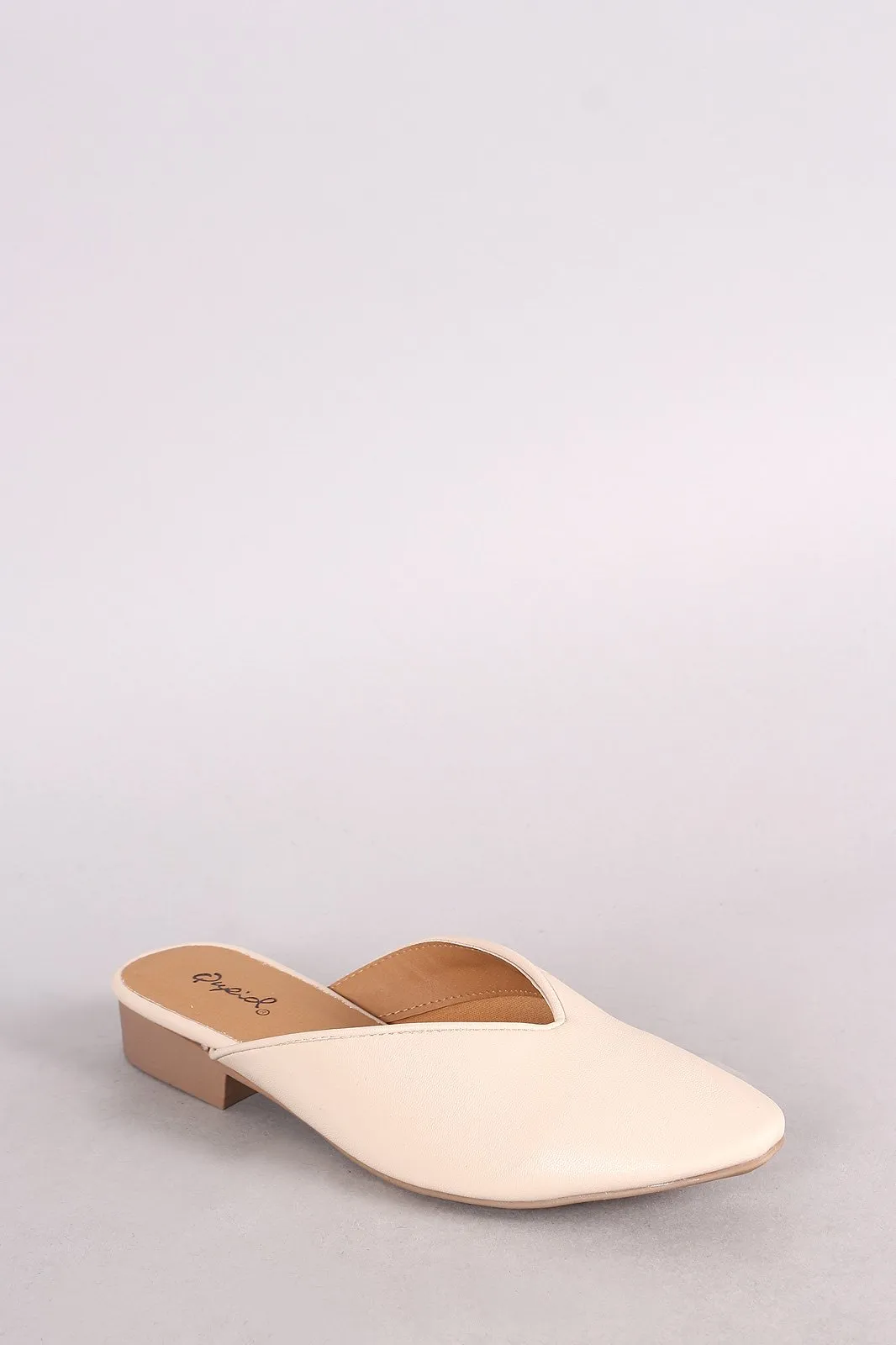 Qupid Leather Pointy Toe Mule Flat