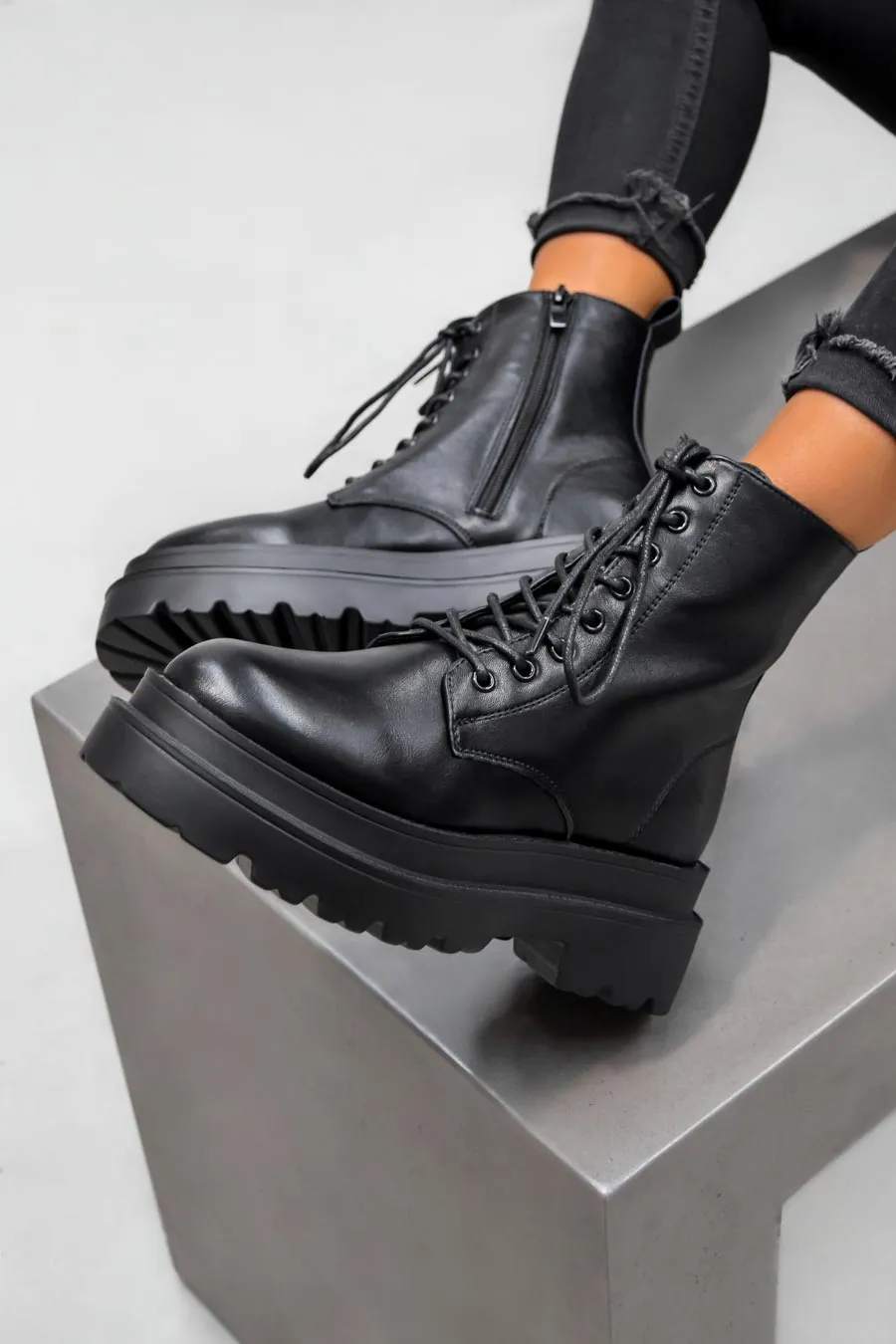 REGULATE Chunky Ankle Boots - Black PU