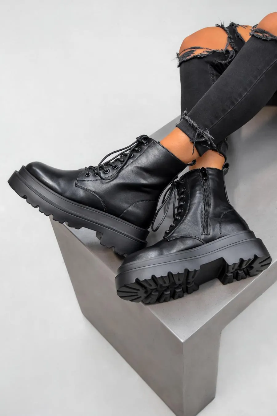 REGULATE Chunky Ankle Boots - Black PU