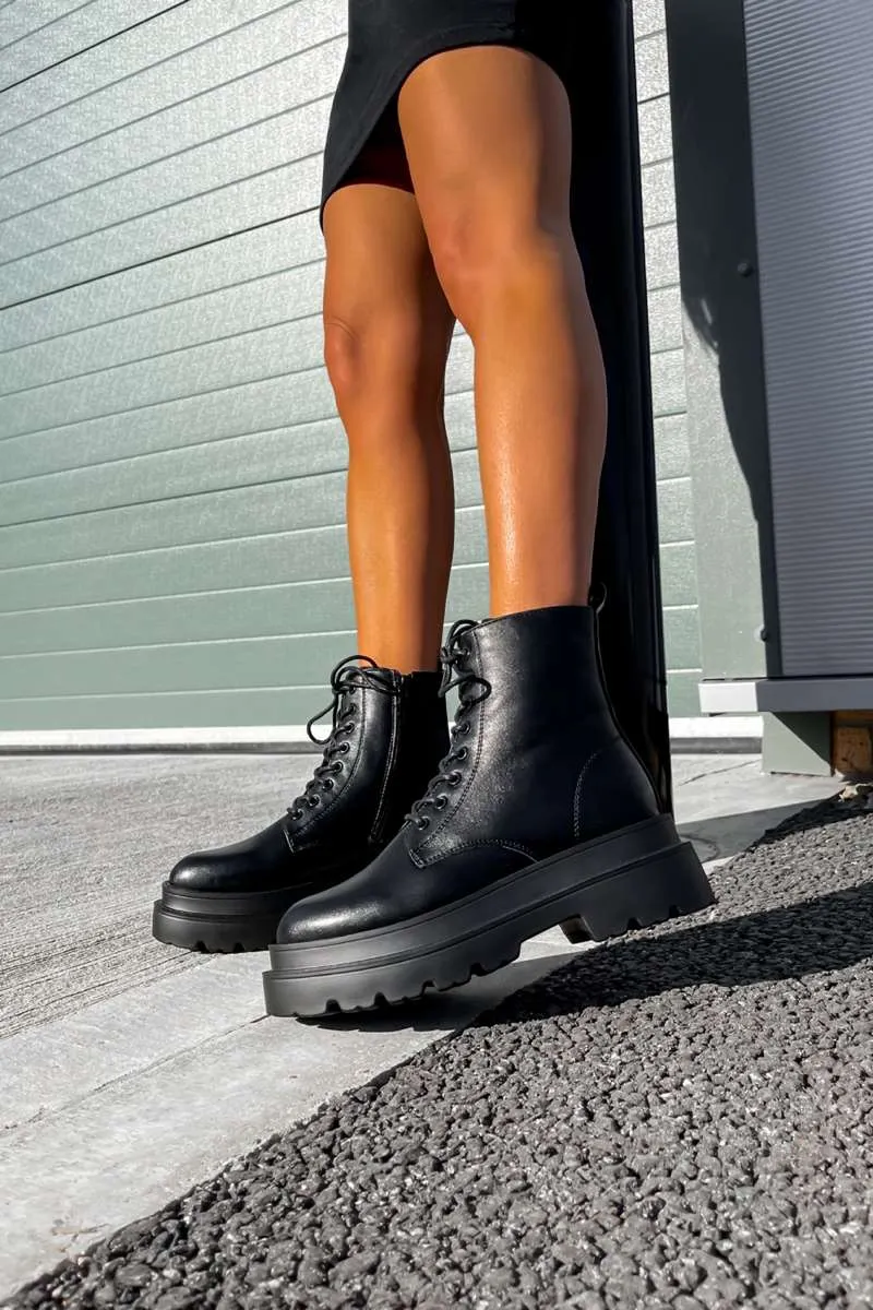 REGULATE Chunky Ankle Boots - Black PU