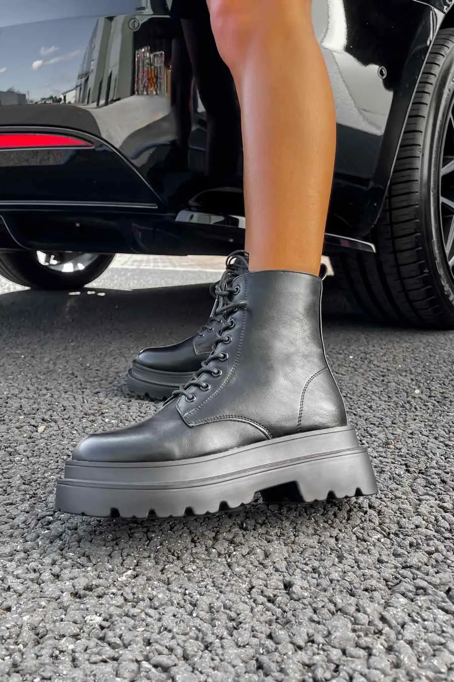 REGULATE Chunky Ankle Boots - Black PU