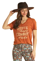 ROCK & ROLL LADIES V-NECK GRAPHIC TEE BW21T02705