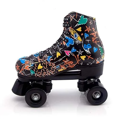 Roller Skates Classic High-top for Adult Outdoor Skating Light-Up Four-Wheel Roller Skates Shiny Roller Skates for Women (Black Non-Flashing,9)