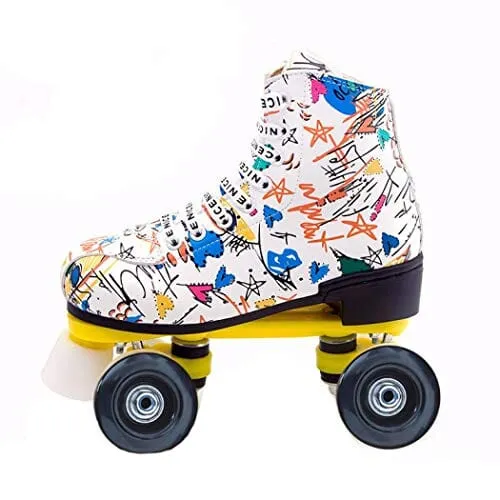 Roller Skates Classic High-top for Adult Outdoor Skating Light-Up Four-Wheel Roller Skates Shiny Roller Skates for Women (Black Non-Flashing,9)