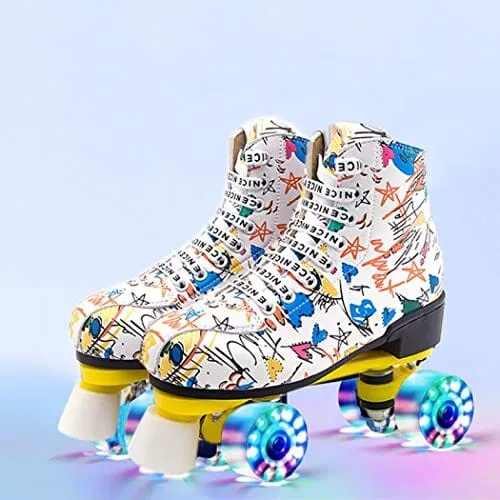 Roller Skates Classic High-top for Adult Outdoor Skating Light-Up Four-Wheel Roller Skates Shiny Roller Skates for Women (Black Non-Flashing,9)