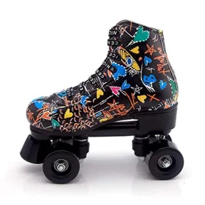 Roller Skates Classic High-top for Adult Outdoor Skating Light-Up Four-Wheel Roller Skates Shiny Roller Skates for Women (Black Non-Flashing,9)