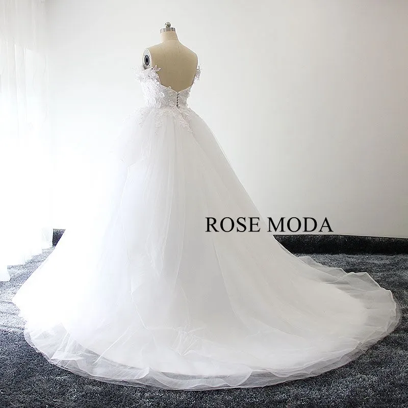 Rosemoda Off Shoulder 3D Lace Ball Gown Wedding Dress
