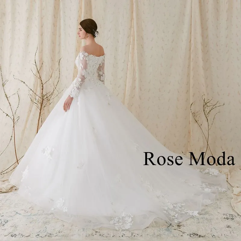 Rosemoda Off-the-shoulder Long Sleeve Ball Gown Wedding Dress