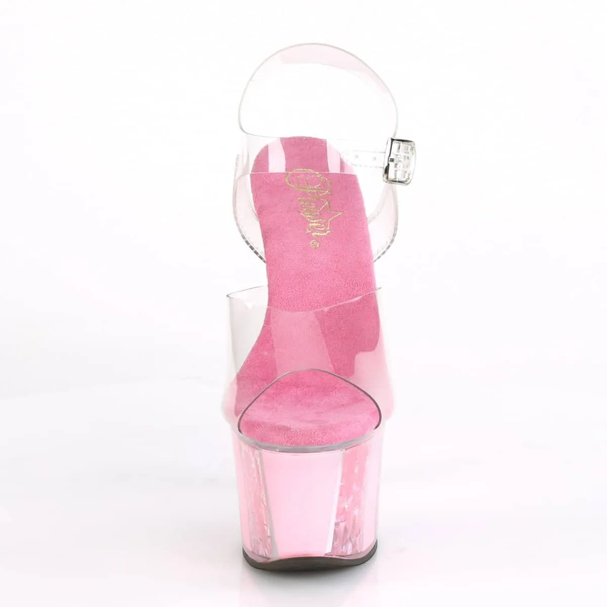 SKY-308OF Pink & Clear Ankle Peep Toe High Heel