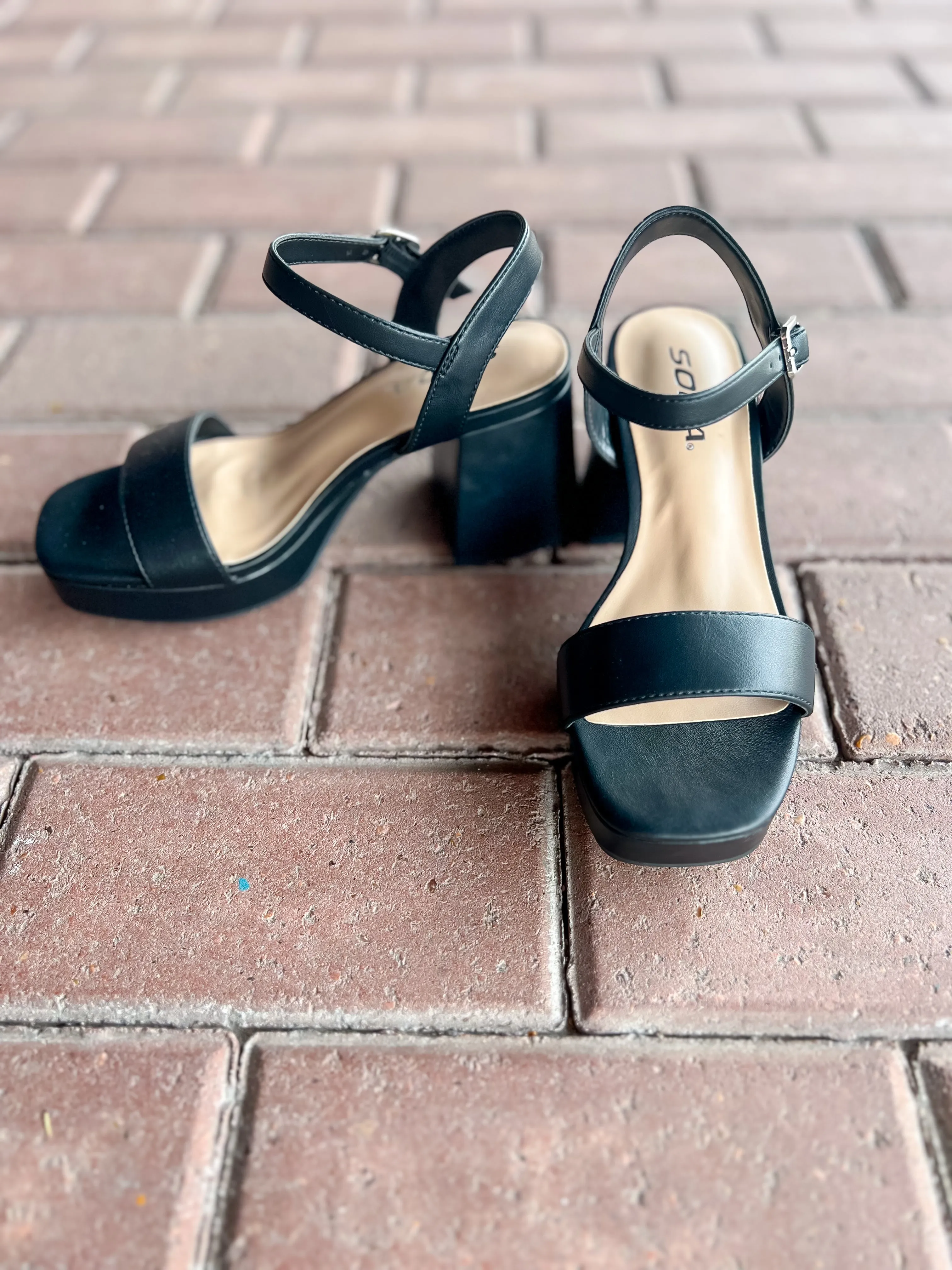 Slater Ankle Strap Platform Heel-Black