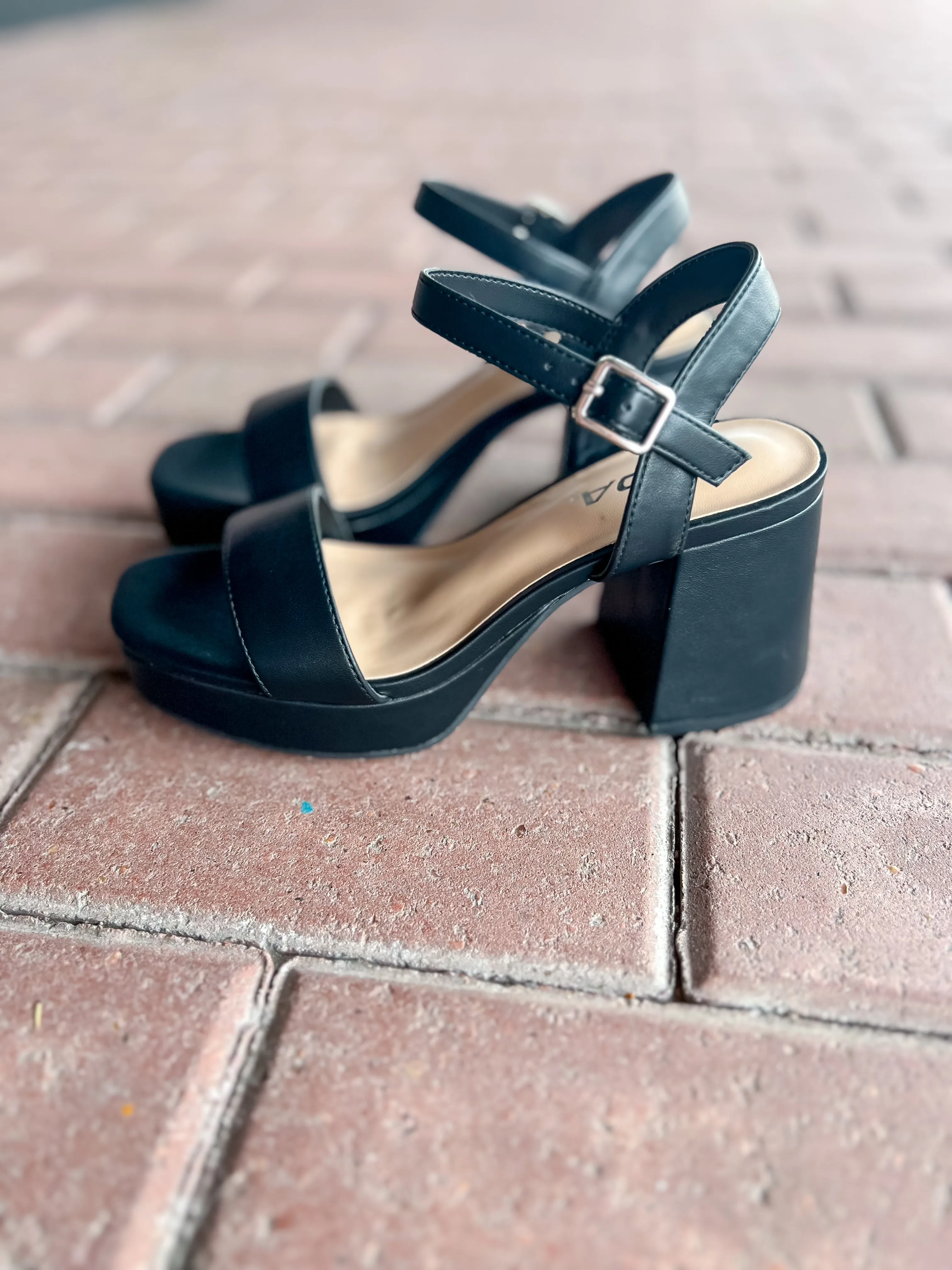 Slater Ankle Strap Platform Heel-Black