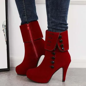 Sohiwoo Women Platform Chunky High Heel Booties Side Buttons Ankle Boots