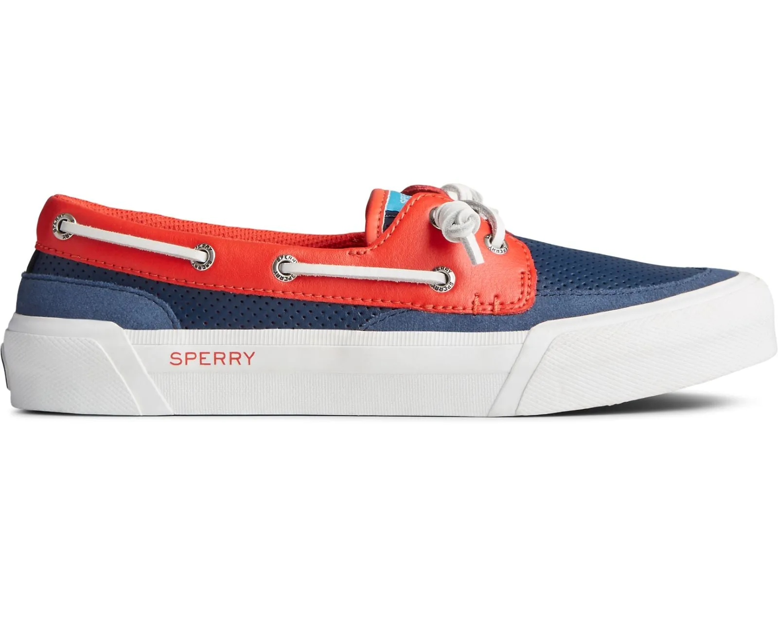 Sperry Soletide 2-Eye Leather Boat Loafers Shoes BLUE/RED