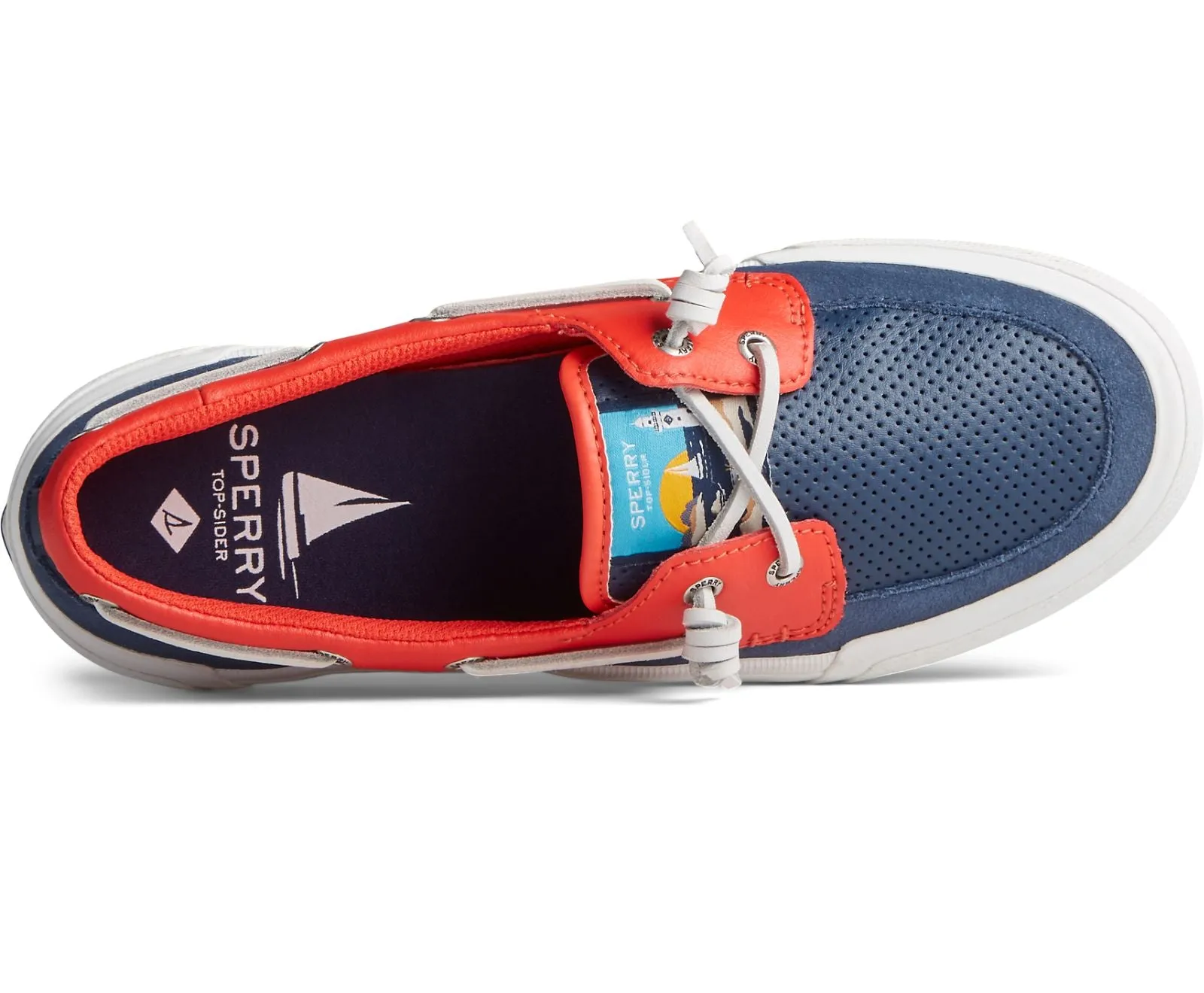 Sperry Soletide 2-Eye Leather Boat Loafers Shoes BLUE/RED