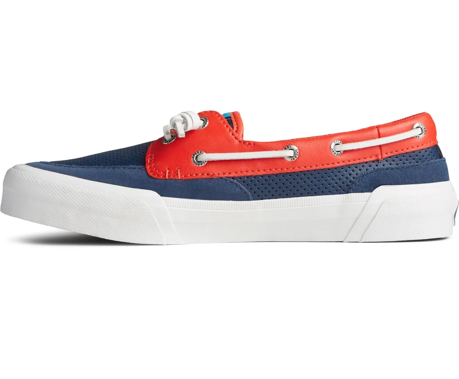 Sperry Soletide 2-Eye Leather Boat Loafers Shoes BLUE/RED
