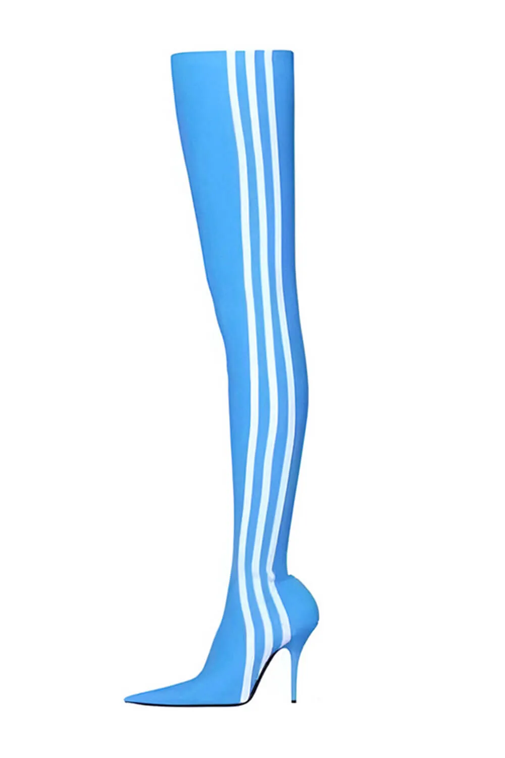 Striped Heeled Thigh High Sock Boots - Blue