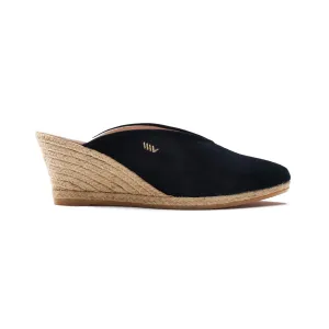 Suede Wedge Mule in Black
