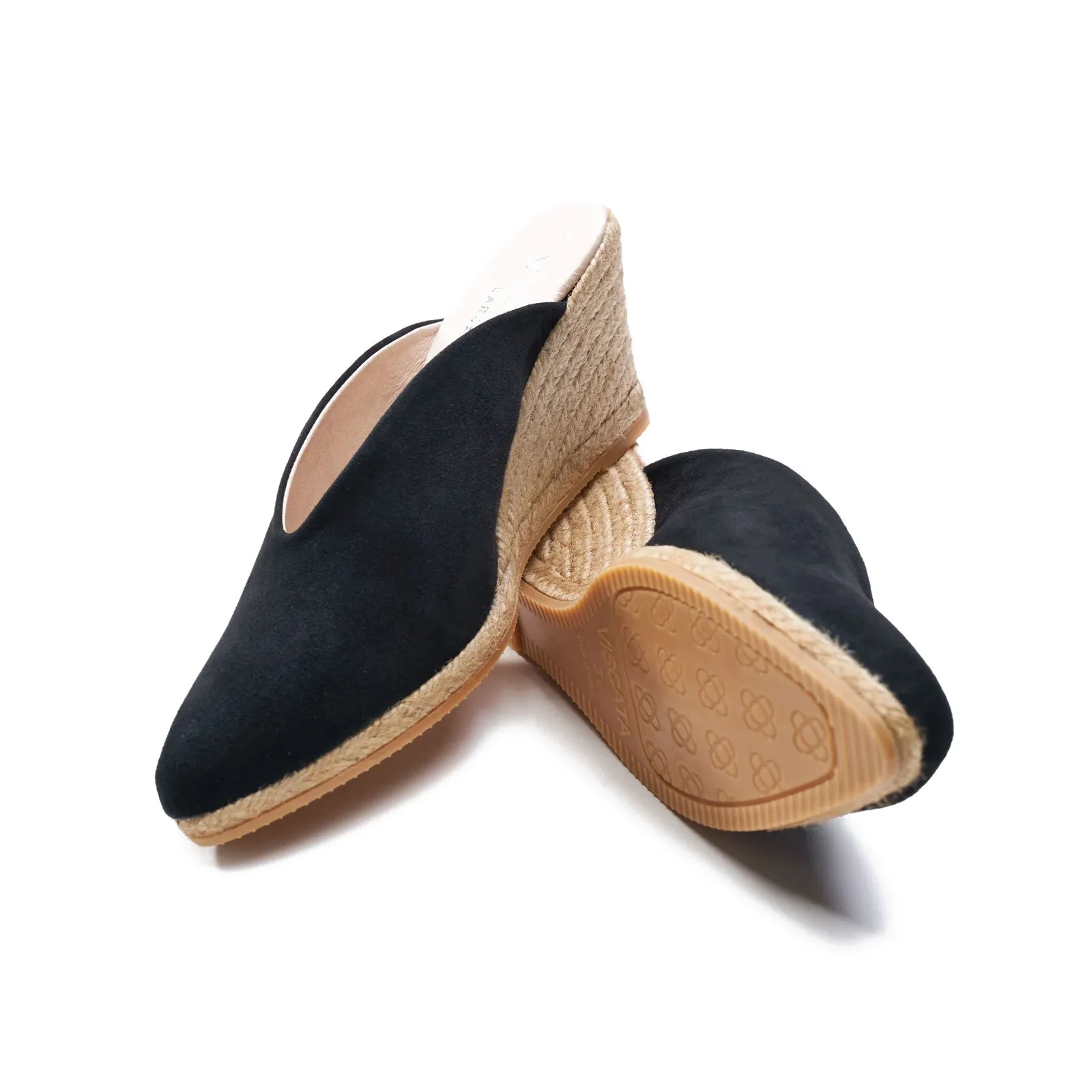 Suede Wedge Mule in Black