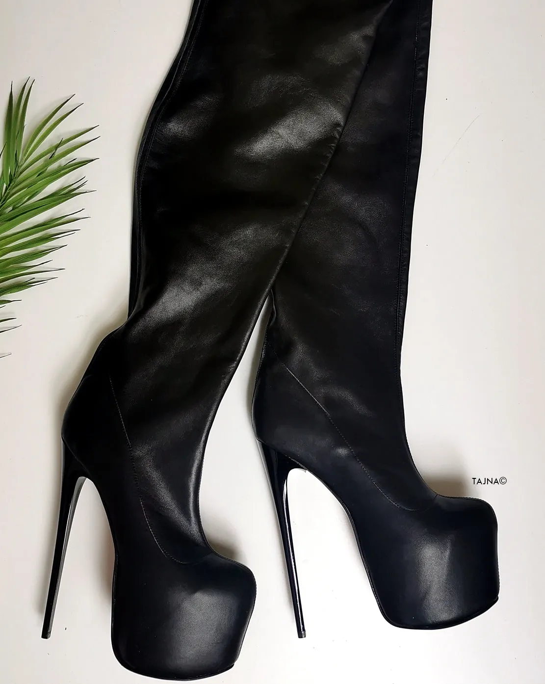 Thigh High Black Genuine Leather Boots