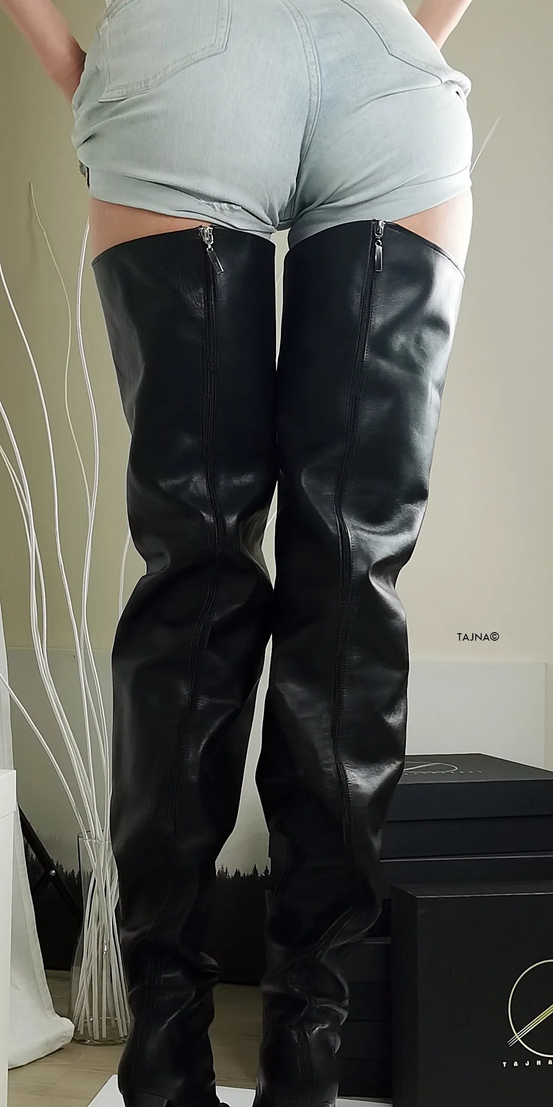 Thigh High Black Genuine Leather Boots