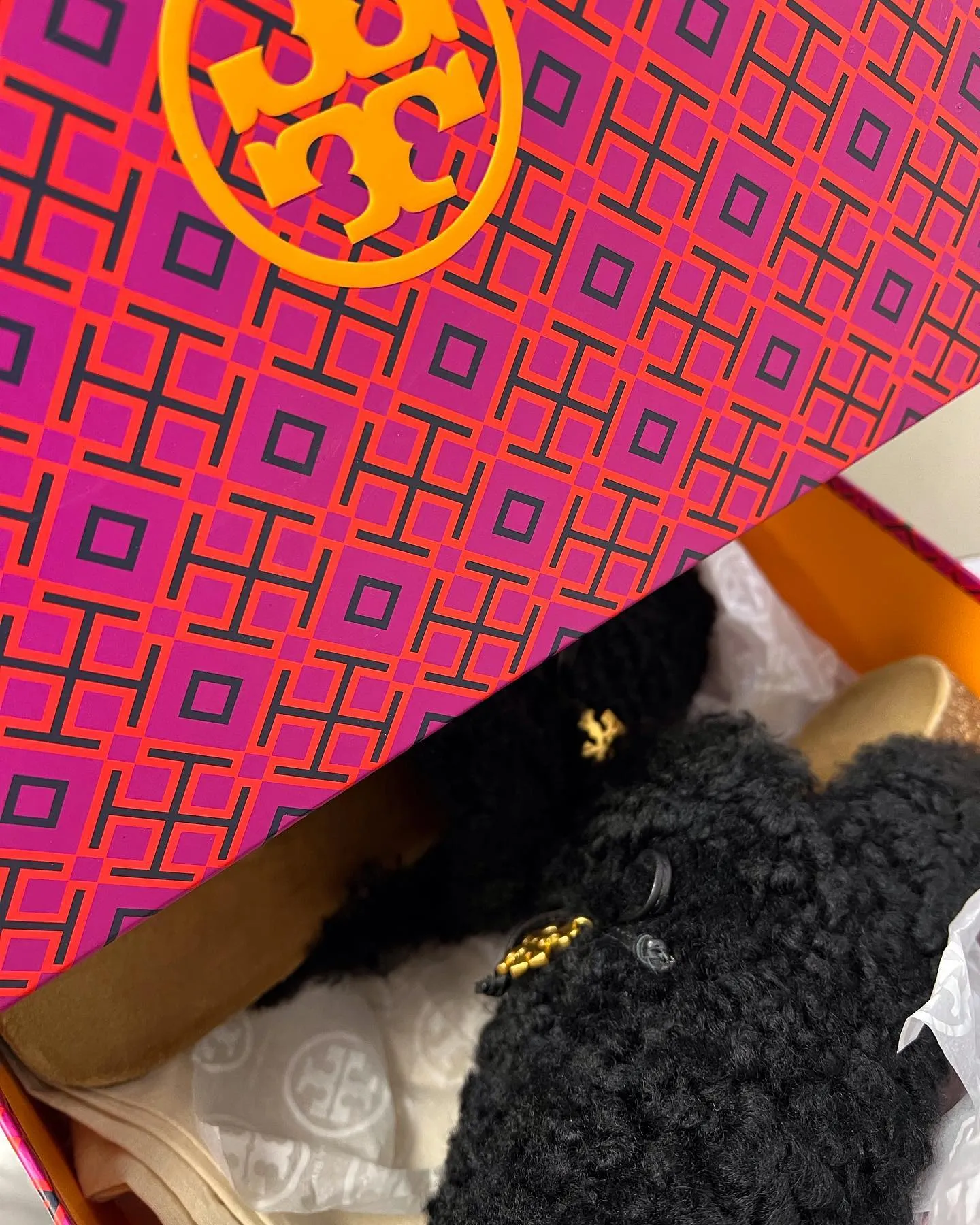 TORY BURCH TORY CHARM MAMMOUTH SHEARLING MULES